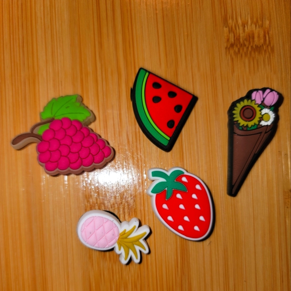 Crocs Charms lot of 5 including Fruits and Flower Bouguet New